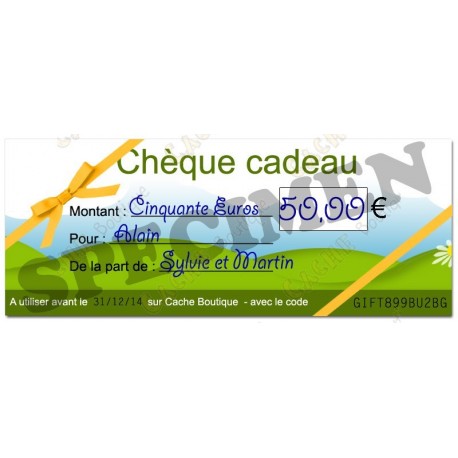 Chèque cadeau - Valeur 50€ - Cache Boutique