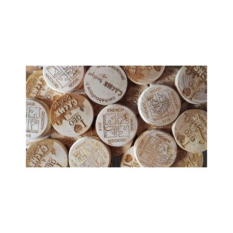 Géocoins en bois personnalisés x 50 - Cache Boutique