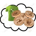 Camiseta + Wood coins personalizados x 50