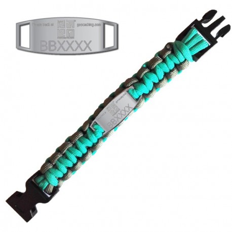 Bracelet Paracorde Trackable - Geocaching - Turquoise / Gris - Prévente