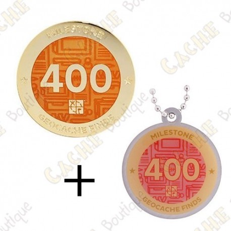 Geocoin + Travel Tag "Milestone" - 400 Finds