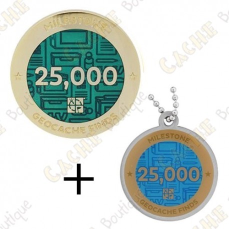 Geocoin + Travel Tag "Milestone" - 25 000 Finds