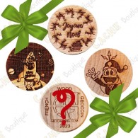 Pack de 4 Géocoins en bois - Thème Noël